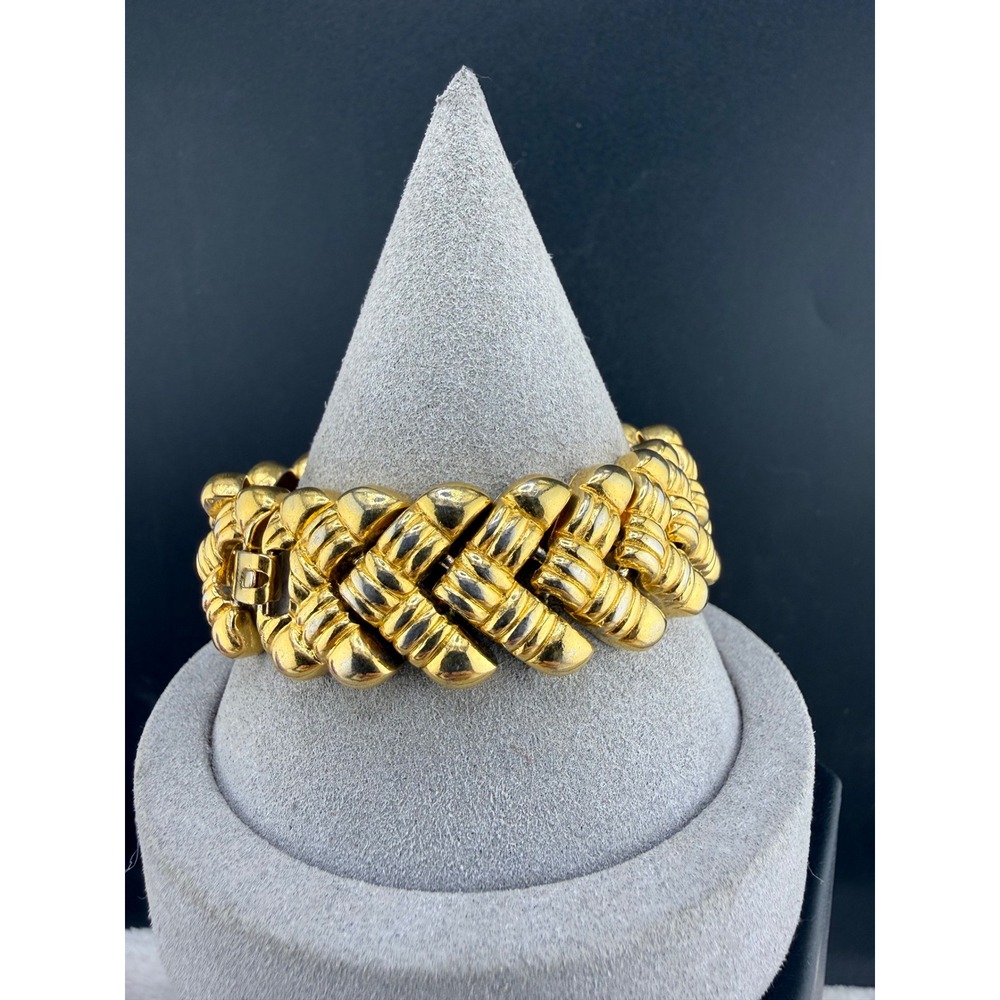 Vintage Chunky Bracelet Gold Tone‎ Woven Chevron 80s 7"